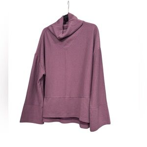 Tahari Sport Ribbed Cowl Neck Tunic Top Purple Textured Long Sleeve XL